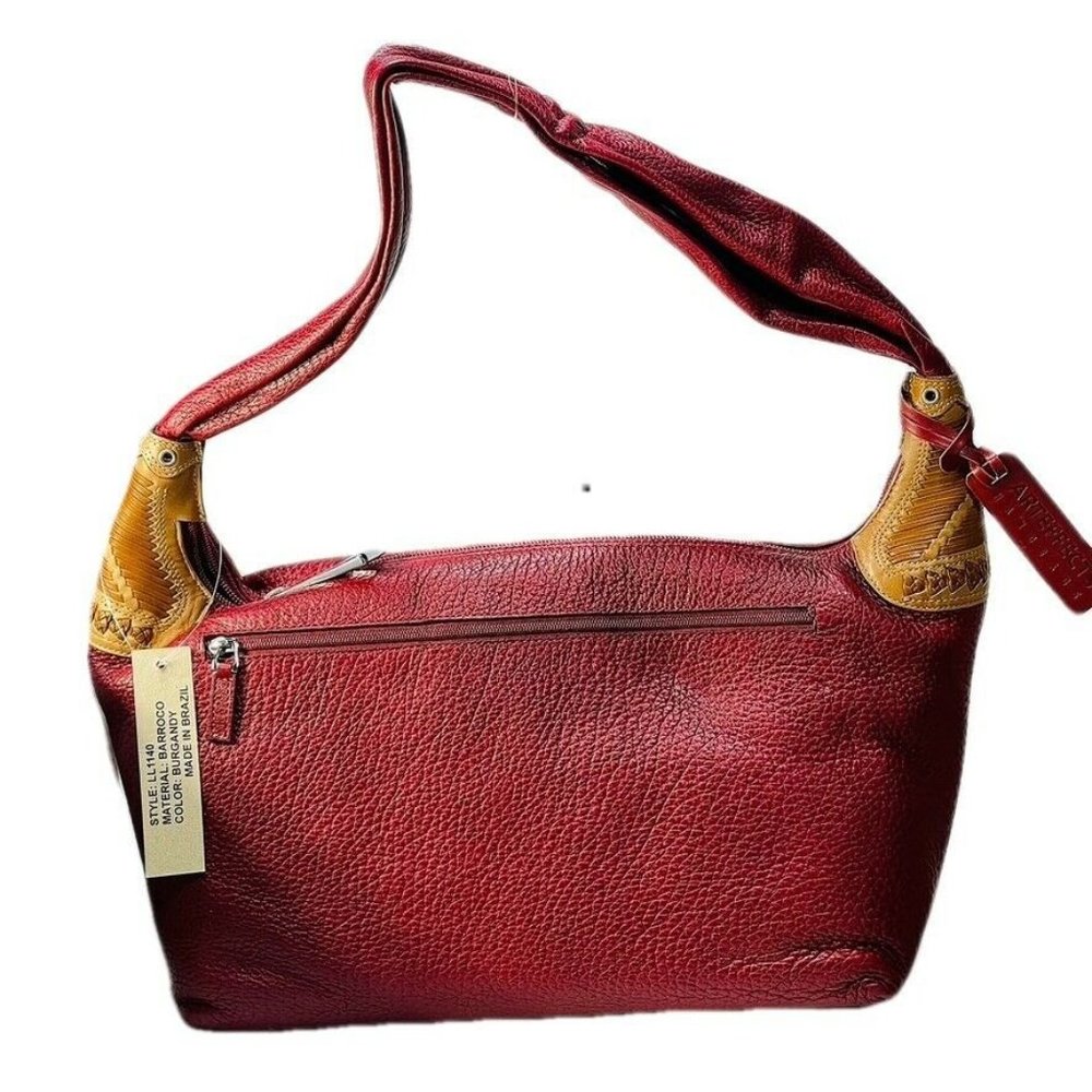 Red Purse ART EFFECTS Hobo Leather Nubby Texture Burgundy Handbag Large